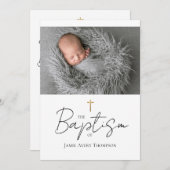 Eenvoudige Aangepaste Baby Foto Doop Gouden kruis Kaart (Voorkant / Achterkant)