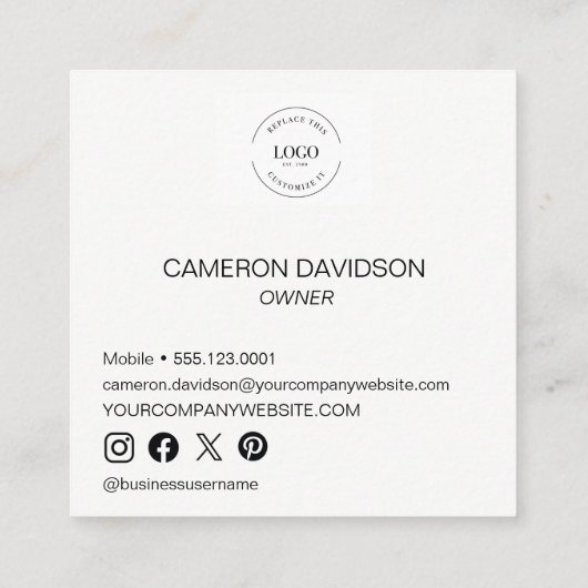 Eenvoudige aangepaste bedrijfsnaam en titel voor b vierkante visitekaartje (Achterkant)