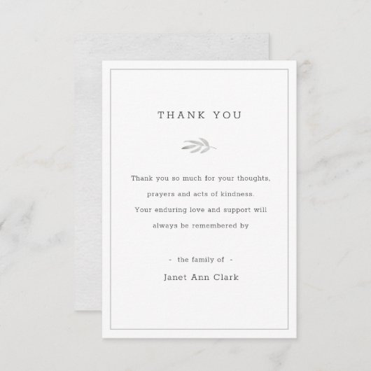 Eenvoudige Aangepaste Begrafenis en Sympathie Dank Bedankkaart (Voorkant / Achterkant)