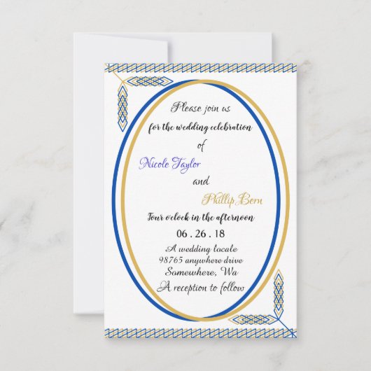 Eenvoudige aangepaste blauwe en gele bruiloft uitn kaart (Voorkant)