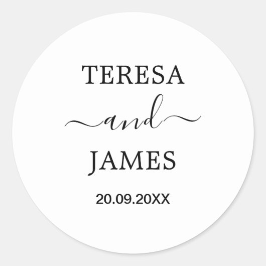 Eenvoudige Aangepaste Bruid & bruidegom Naam Datum Ronde Sticker (Voorkant)