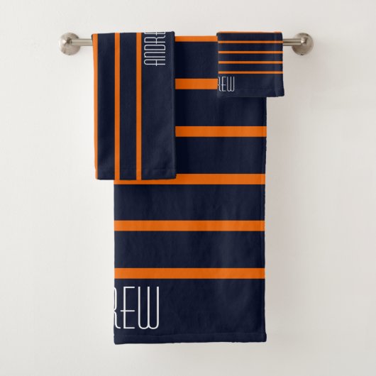 Eenvoudige Aangepaste Chic Zeevaart Oranje Gestree Bad Handdoek (Insitu)