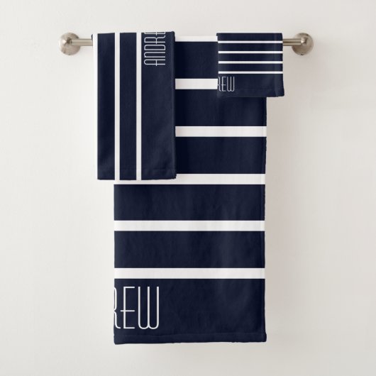 Eenvoudige Aangepaste Chique Zeevaart Gestreepte W Bad Handdoek (Insitu)