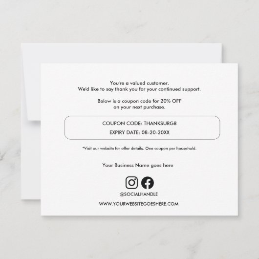 Eenvoudige aangepaste couponcode Zakelijke Logo Bedankkaart (Achterkant)