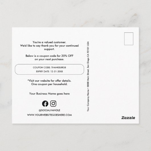 Eenvoudige aangepaste couponcode Zakelijke Logo Briefkaart (Achterkant)