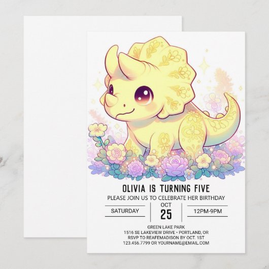 Eenvoudige Aangepaste Dinosaurus Digitale Verjaard Kaart (Voorkant / Achterkant)