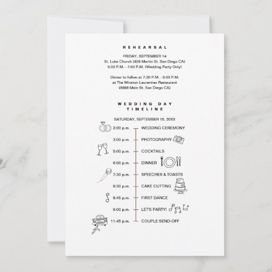 Eenvoudige Aangepaste Entourage lijst bruiloft tij Kaart (Achterkant)