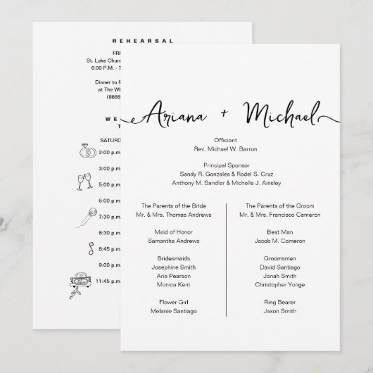 Eenvoudige Aangepaste Entourage lijst bruiloft tij Kaart (Voorkant / Achterkant)