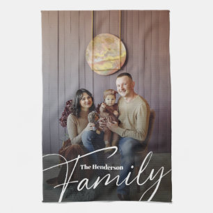 Eenvoudige aangepaste familiefoto theedoek