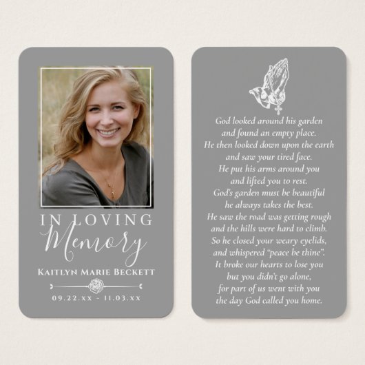 Eenvoudige aangepaste foto biddende handen Memoria Visitekaartje (Voorkant /achterkant)