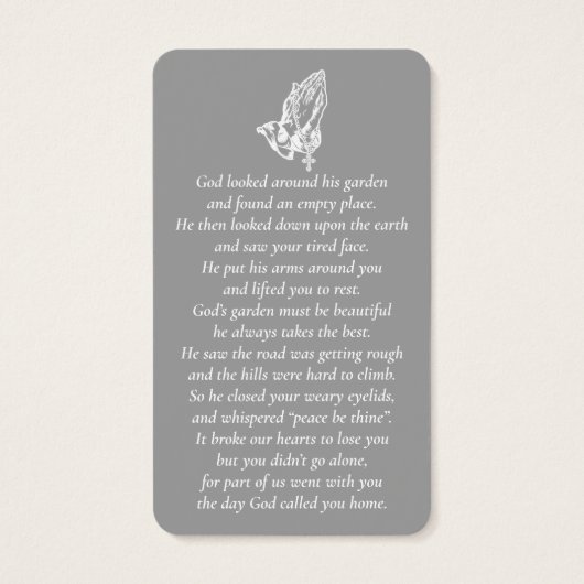 Eenvoudige aangepaste foto biddende handen Memoria Visitekaartje (Achterkant)