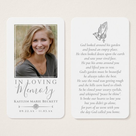 Eenvoudige aangepaste foto biddende handen Memoria Visitekaartje (Voorkant /achterkant)