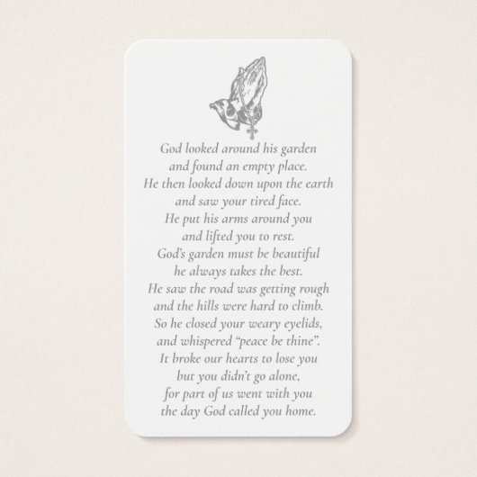 Eenvoudige aangepaste foto biddende handen Memoria Visitekaartje (Achterkant)