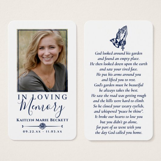 Eenvoudige aangepaste foto biddende handen Memoria Visitekaartje (Voorkant /achterkant)