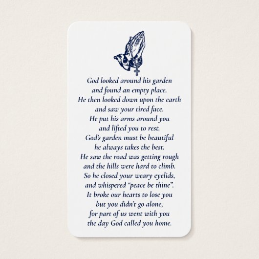 Eenvoudige aangepaste foto biddende handen Memoria Visitekaartje (Achterkant)