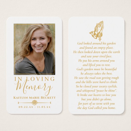 Eenvoudige aangepaste foto biddende handen Memoria Visitekaartje (Voorkant /achterkant)