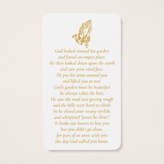 Eenvoudige aangepaste foto biddende handen Memoria Visitekaartje (Achterkant)