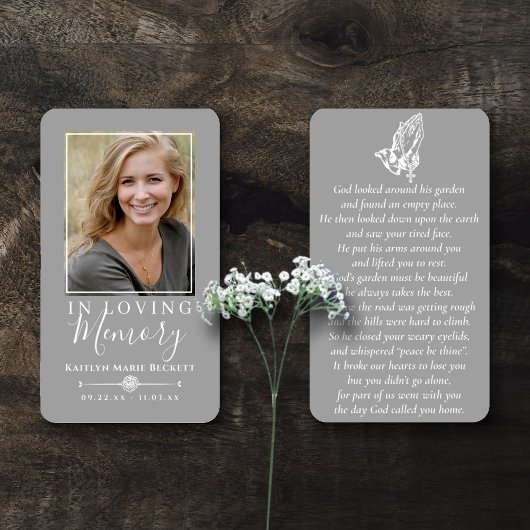 Eenvoudige aangepaste foto biddende handen Memoria Visitekaartje