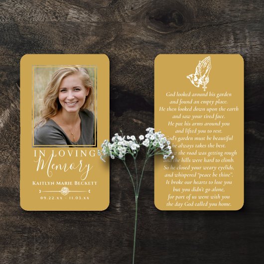 Eenvoudige aangepaste foto biddende handen Memoria Visitekaartje