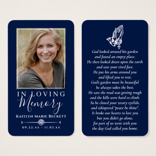 Eenvoudige aangepaste foto biddende handen Memoria Visitekaartje (Voorkant /achterkant)