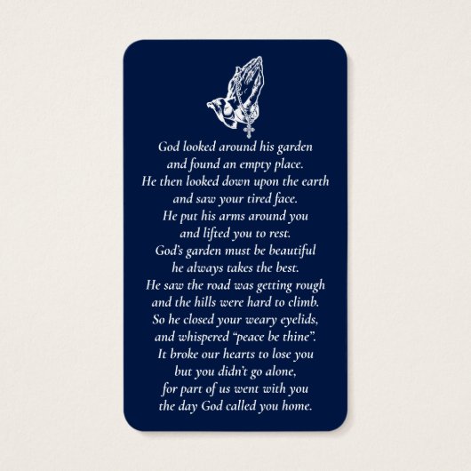 Eenvoudige aangepaste foto biddende handen Memoria Visitekaartje (Achterkant)