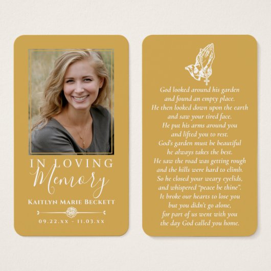 Eenvoudige aangepaste foto biddende handen Memoria Visitekaartje (Voorkant /achterkant)