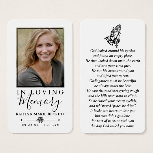 Eenvoudige aangepaste foto biddende handen Memoria Visitekaartje (Voorkant /achterkant)