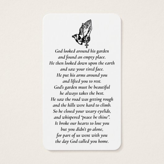 Eenvoudige aangepaste foto biddende handen Memoria Visitekaartje (Achterkant)