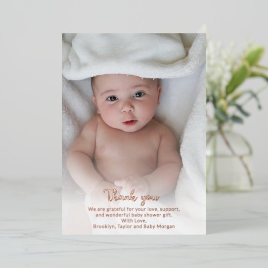 Eenvoudige, aangepaste foto! Dank je nieuwe Babydo Folie Uitnodiging (Staand Voorkant)