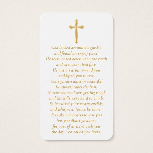 Eenvoudige, aangepaste foto-gelamineerde Memorial- Visitekaartje (Achterkant)