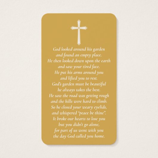 Eenvoudige, aangepaste foto-gelamineerde Memorial- Visitekaartje (Achterkant)