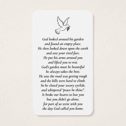 Eenvoudige Aangepaste Foto Heilige Duif Herdenking Visitekaartje (Achterkant)