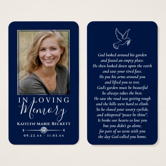 Eenvoudige aangepaste foto Holy Dove Memorial Kaar Visitekaartje (Voorkant /achterkant)