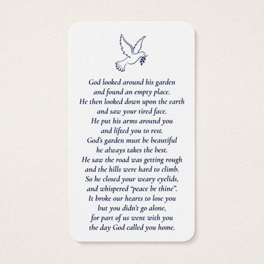 Eenvoudige aangepaste foto Holy Dove Memorial Kaar Visitekaartje (Achterkant)