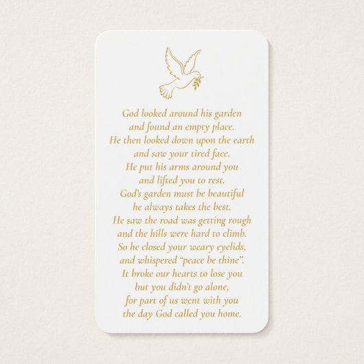 Eenvoudige aangepaste foto Holy Dove Memorial Kaar Visitekaartje (Achterkant)