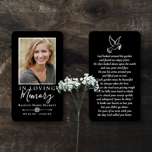 Eenvoudige aangepaste foto Holy Dove Memorial Kaar Visitekaartje