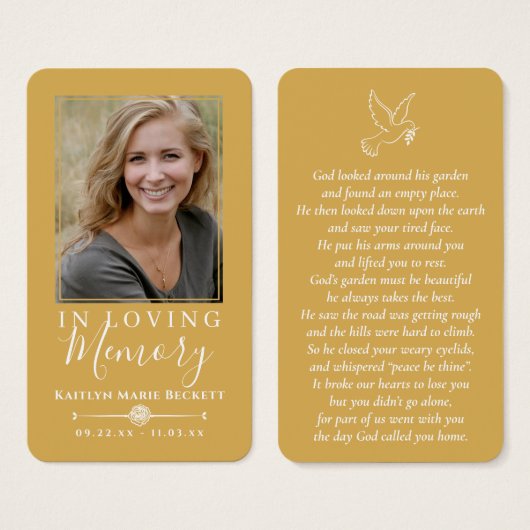 Eenvoudige aangepaste foto Holy Dove Memorial Kaar Visitekaartje (Voorkant /achterkant)