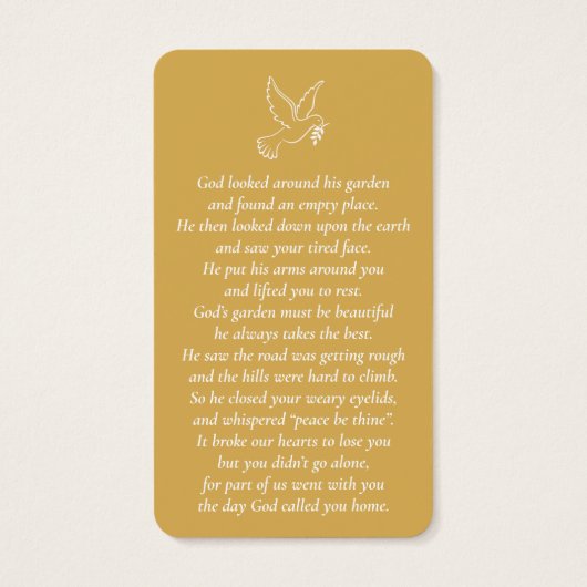 Eenvoudige aangepaste foto Holy Dove Memorial Kaar Visitekaartje (Achterkant)