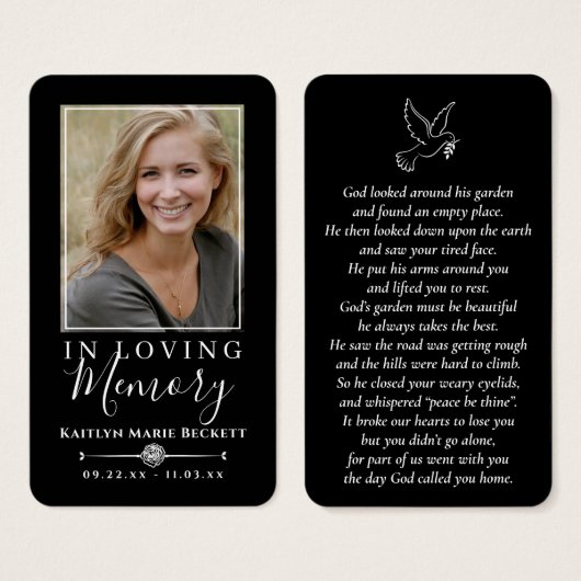 Eenvoudige aangepaste foto Holy Dove Memorial Kaar Visitekaartje (Voorkant /achterkant)