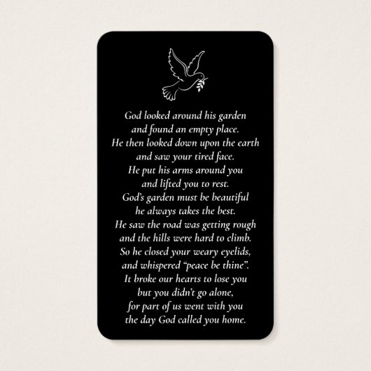 Eenvoudige aangepaste foto Holy Dove Memorial Kaar Visitekaartje (Achterkant)