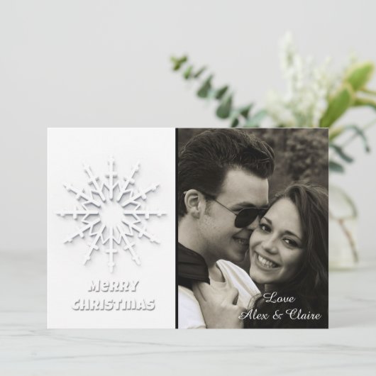 Eenvoudige aangepaste foto Snowflake Feestdagenkaart (Staand voorkant)