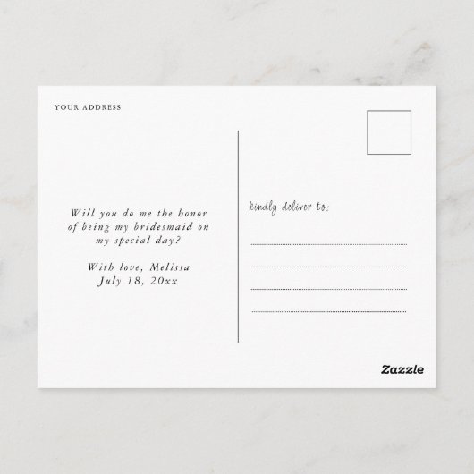 Eenvoudige aangepaste foto zult u mijn bruidsmeisj briefkaart (Achterkant)