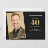 Eenvoudige aangepaste foto zwart goud 40e verjaard kaart (Voorkant)