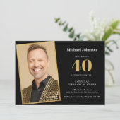 Eenvoudige aangepaste foto zwart goud 40e verjaard kaart (Staand voorkant)