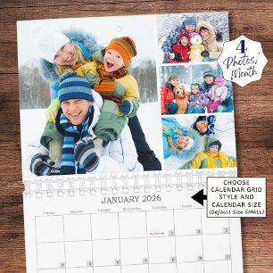 Eenvoudige aangepaste fotocollage 4 per maand kalender