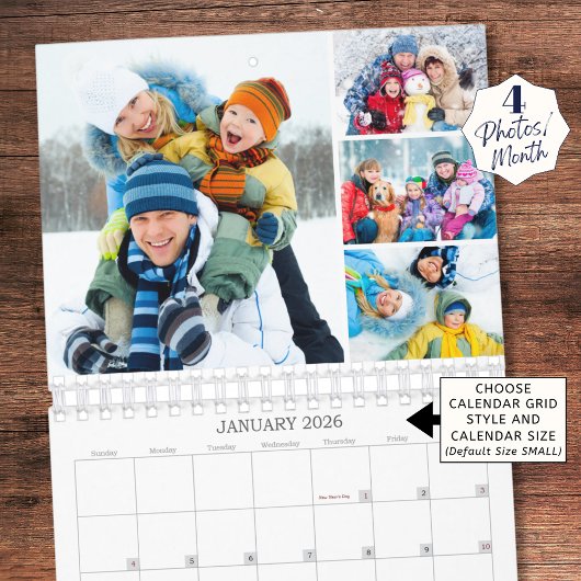 Eenvoudige aangepaste fotocollage 4 per maand kalender