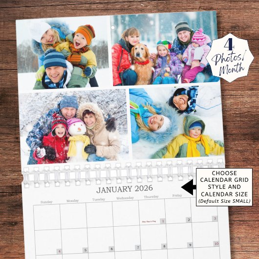 Eenvoudige aangepaste fotocollage 4 per maand kalender