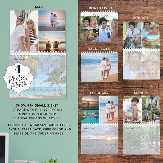 Eenvoudige aangepaste fotocollage 4 per maand kalender