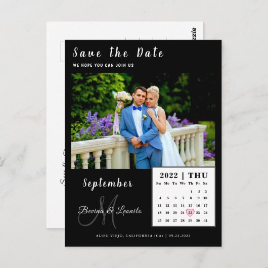 Eenvoudige aangepaste fotokalender Sla de datumkaa Briefkaart (Voorkant / Achterkant)