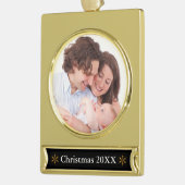 Eenvoudige aangepaste foto's en tekst verguld banner ornament (Links)